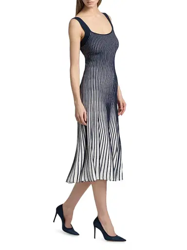 Milly Women's Jolie Pleated Ombré Rib-Knit Midi-Dress - Navy White - Size XL | Thumbnail 2 Milly Women's Jolie Pleated Ombré Rib-Knit Midi-Dress - Navy White - Size XL | Thumbnail 2
