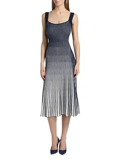 Milly Women's Jolie Pleated Ombré Rib-Knit Midi-Dress - Navy White - Size XL | Thumbnail 3 Milly Women's Jolie Pleated Ombré Rib-Knit Midi-Dress - Navy White - Size XL | Thumbnail 3