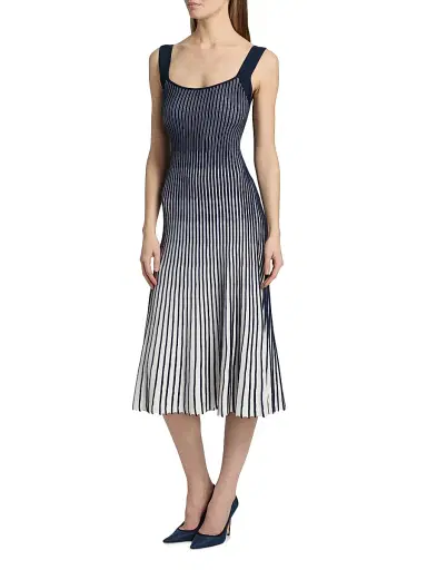 Milly Women's Jolie Pleated Ombré Rib-Knit Midi-Dress - Navy White - Size XL | Thumbnail 4 Milly Women's Jolie Pleated Ombré Rib-Knit Midi-Dress - Navy White - Size XL | Thumbnail 4