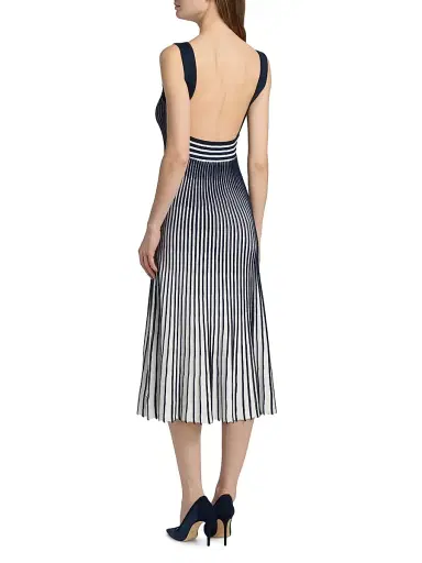 Milly Women's Jolie Pleated Ombré Rib-Knit Midi-Dress - Navy White - Size XL | Thumbnail 5 Milly Women's Jolie Pleated Ombré Rib-Knit Midi-Dress - Navy White - Size XL | Thumbnail 5