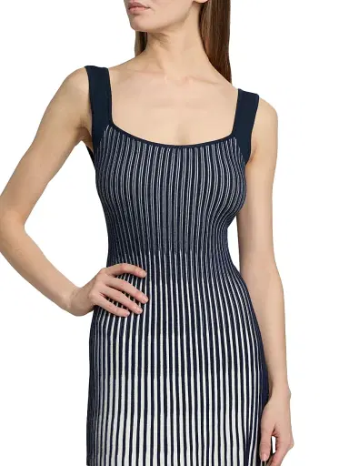 Milly Women's Jolie Pleated Ombré Rib-Knit Midi-Dress - Navy White - Size XL | Thumbnail 6 Milly Women's Jolie Pleated Ombré Rib-Knit Midi-Dress - Navy White - Size XL | Thumbnail 6