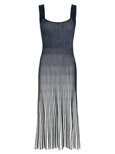 Milly Women's Jolie Pleated Ombré Rib-Knit Midi-Dress - Navy White - Size XL | Thumbnail 1 Milly Women's Jolie Pleated Ombré Rib-Knit Midi-Dress - Navy White - Size XL | Thumbnail 1