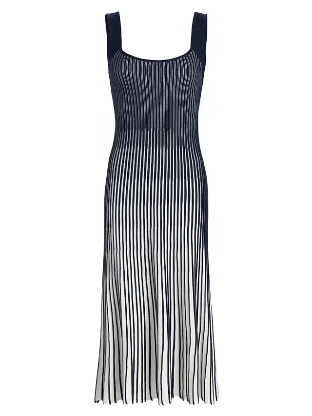 Milly Women's Jolie Pleated Ombré Rib-Knit Midi-Dress - Navy White