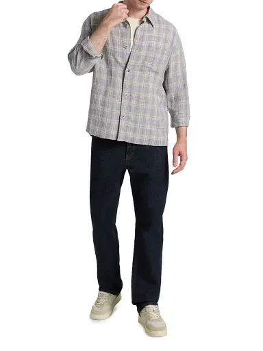 Frame Men's Lightweight Plaid Button-Front Shirt - Cream Blue Plaid - Size XL | Thumbnail 2