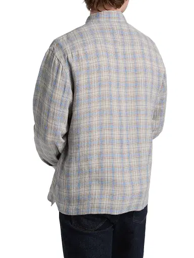 Frame Men's Lightweight Plaid Button-Front Shirt - Cream Blue Plaid - Size XL | Thumbnail 5
