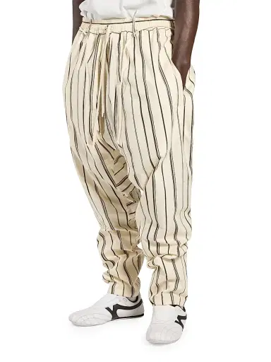 MORDECAI Men's Samurai-Style Striped Cotton Pants - Stripe Black White - Size XL | Thumbnail 2