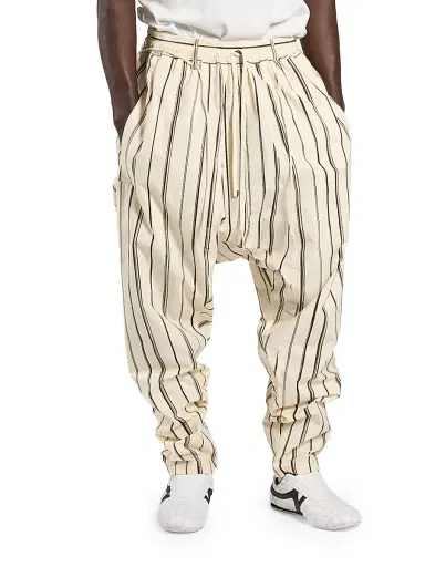 MORDECAI Men's Samurai-Style Striped Cotton Pants - Stripe Black White - Size XL | Thumbnail 1