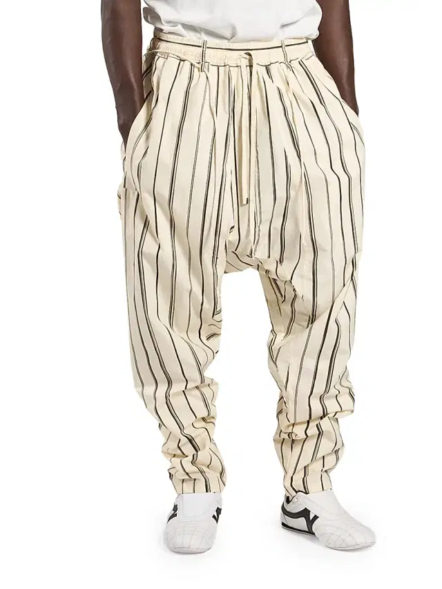 Mordecai Men's Samurai-Style Striped Cotton Pants - Stripe Black White