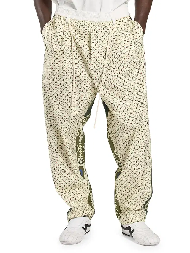 MORDECAI Men's Mixed Bandana-Print Cotton Pajama Pants - Blue Bandana