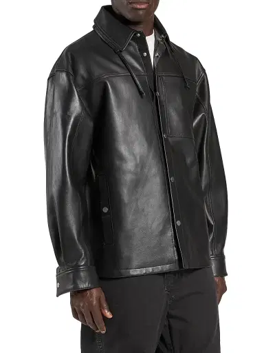 MORDECAI Men's Snap-Front Leather Overshirt - Black - Size Small | Thumbnail 1 MORDECAI Men's Snap-Front Leather Overshirt - Black - Size Small | Thumbnail 1