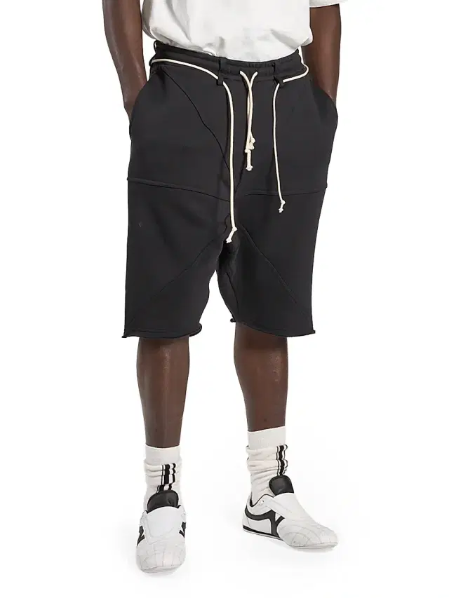 Men's Cotton Drawstring Jogger Shorts - Black