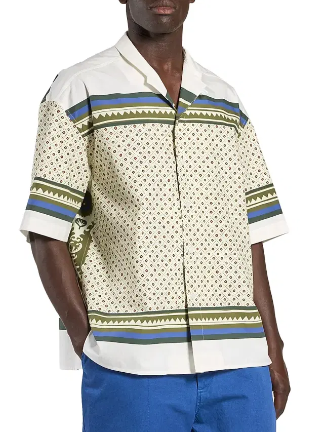 MORDECAI Men's Bandana-Print Cotton Bowling Shirt - Blue Bandana