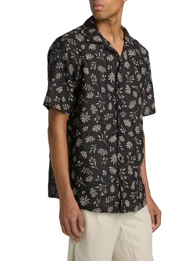 Saks Fifth Avenue Men's Floral Woven Linen Camp Shirt - Black Cream - Size XXL | Thumbnail 4