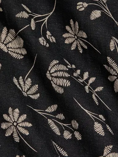 Saks Fifth Avenue Men's Floral Woven Linen Camp Shirt - Black Cream - Size XXL | Thumbnail 7