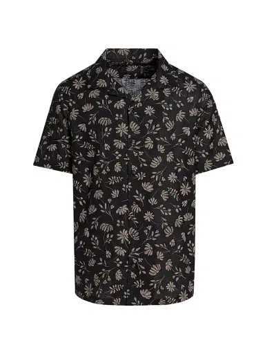Saks Fifth Avenue Men's Floral Woven Linen Camp Shirt - Black Cream - Size XXL | Thumbnail 1