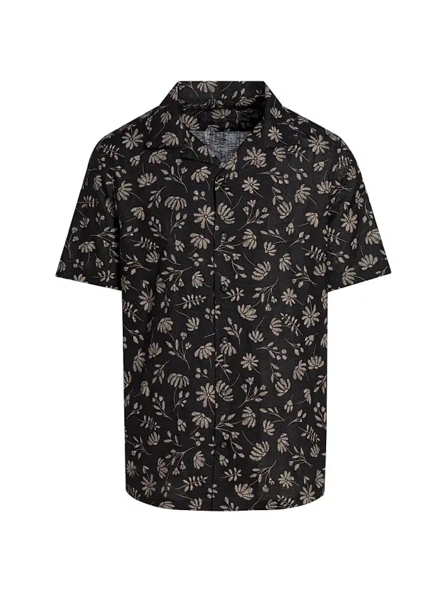 Men's Floral Woven Linen Camp Shirt - Black Cream Men's Floral Woven Linen Camp Shirt - Black Cream