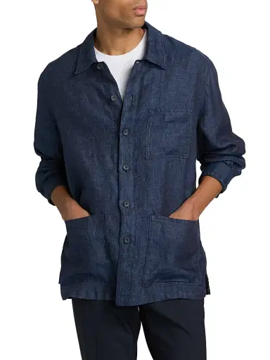 Saks Fifth Avenue Men's Linen Patch Pocket Overshirt - Navy - Size XXL | Thumbnail 3 Saks Fifth Avenue Men's Linen Patch Pocket Overshirt - Navy - Size XXL | Thumbnail 3