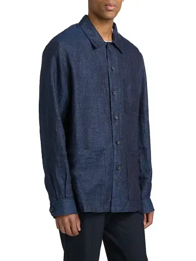 Saks Fifth Avenue Men's Linen Patch Pocket Overshirt - Navy - Size XXL | Thumbnail 4 Saks Fifth Avenue Men's Linen Patch Pocket Overshirt - Navy - Size XXL | Thumbnail 4