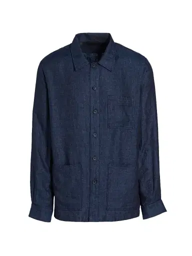 Saks Fifth Avenue Men's Linen Patch Pocket Overshirt - Navy - Size XXL | Thumbnail 1 Saks Fifth Avenue Men's Linen Patch Pocket Overshirt - Navy - Size XXL | Thumbnail 1