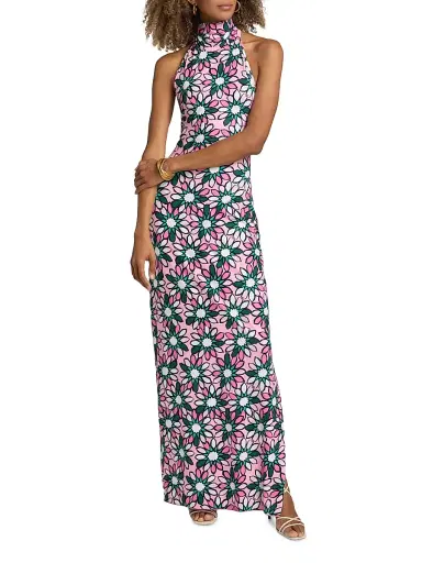 EYWASOULS MALIBU Women's Montana Floral Jersey Halterneck Maxi Dress - Meadow Margarita - Size XL | Thumbnail 2