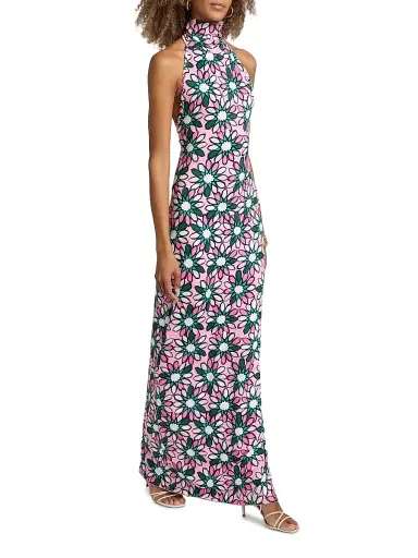 EYWASOULS MALIBU Women's Montana Floral Jersey Halterneck Maxi Dress - Meadow Margarita - Size XL | Thumbnail 3