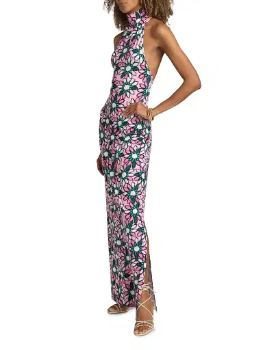 EYWASOULS MALIBU Women's Montana Floral Jersey Halterneck Maxi Dress - Meadow Margarita - Size XL | Thumbnail 4