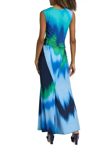EYWASOULS MALIBU Women's Annie Abstract Ruched Jersey Maxi Dress - Indigo Colorflow - Size Small | Thumbnail 5
