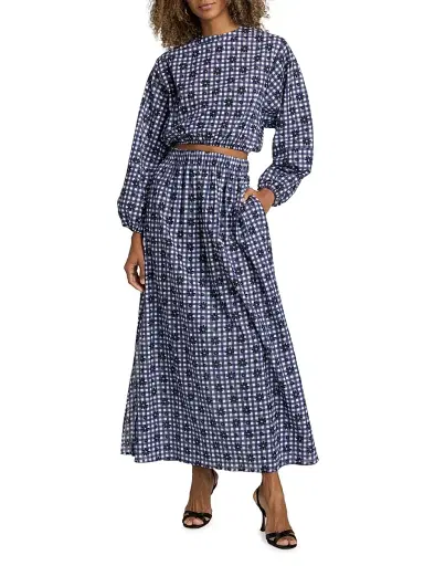 EYWASOULS MALIBU Women's Jewel Floral/Gingham Cotton A-Line Maxi Skirt | Thumbnail 2