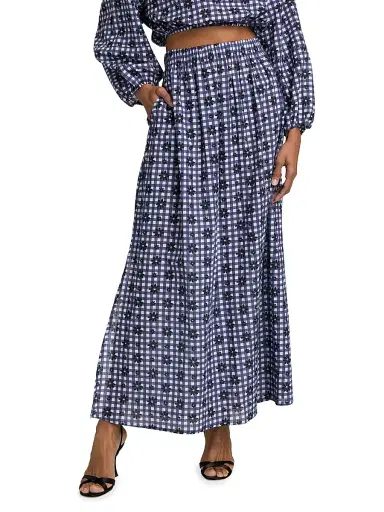EYWASOULS MALIBU Women's Jewel Floral/Gingham Cotton A-Line Maxi Skirt | Thumbnail 3