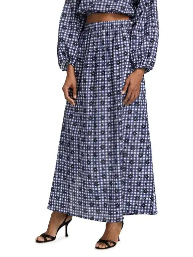 EYWASOULS MALIBU Women's Jewel Floral/Gingham Cotton A-Line Maxi Skirt | Thumbnail 4