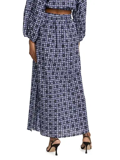 EYWASOULS MALIBU Women's Jewel Floral/Gingham Cotton A-Line Maxi Skirt | Thumbnail 5