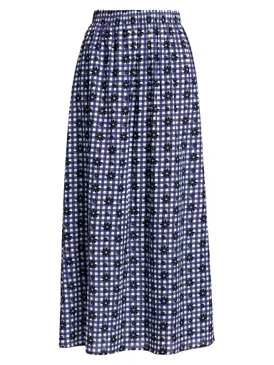 EYWASOULS MALIBU Women's Jewel Floral/Gingham Cotton A-Line Maxi Skirt | Thumbnail 1