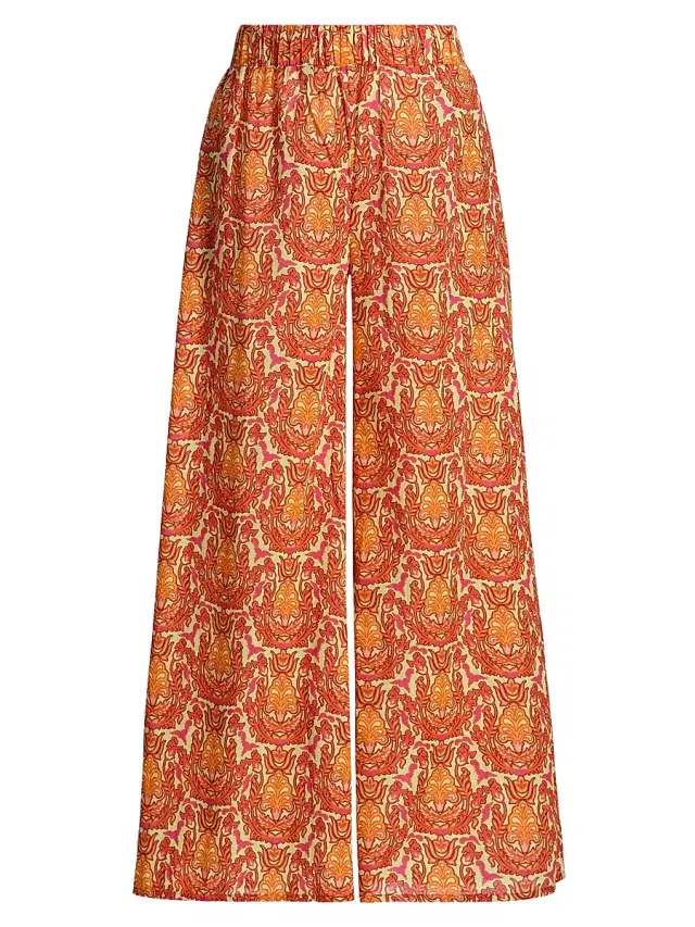 Women's Pearl Damask Cotton Wide-Leg Pants - Amber Mosaic