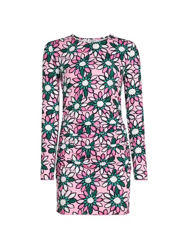 Women's Hazel Floral Jersey Crewneck Minidress - Meadow Margarita