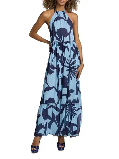 EYWASOULS MALIBU Women's Ayla Floral Chiffon Halterneck Maxi Dress - Powder Garden - Size Large | Thumbnail 2