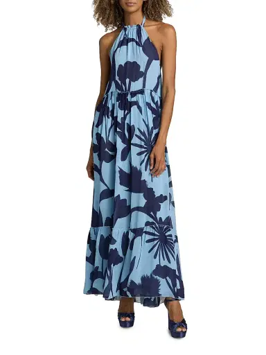 EYWASOULS MALIBU Women's Ayla Floral Chiffon Halterneck Maxi Dress - Powder Garden - Size Large | Thumbnail 3