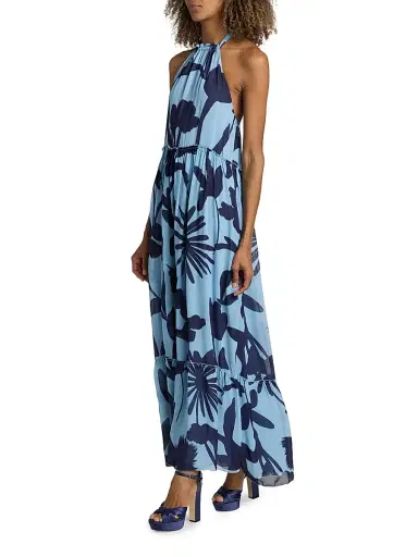 EYWASOULS MALIBU Women's Ayla Floral Chiffon Halterneck Maxi Dress - Powder Garden - Size Large | Thumbnail 4