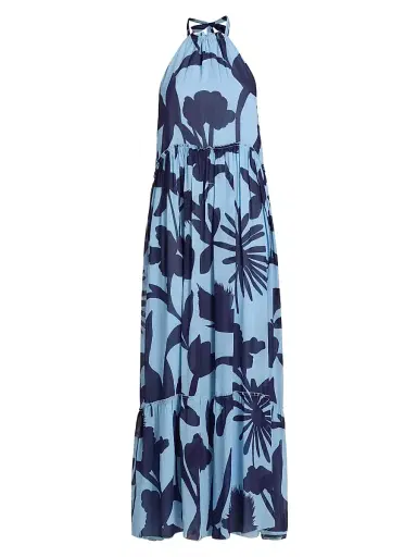 EYWASOULS MALIBU Women's Ayla Floral Chiffon Halterneck Maxi Dress - Powder Garden - Size Large | Thumbnail 1