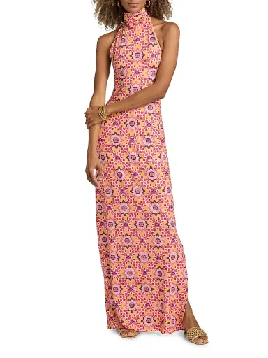EYWASOULS MALIBU Women's Montana Geometric Print Halterneck Maxi Dress - Orchid Mosaic - Size XL | Thumbnail 2