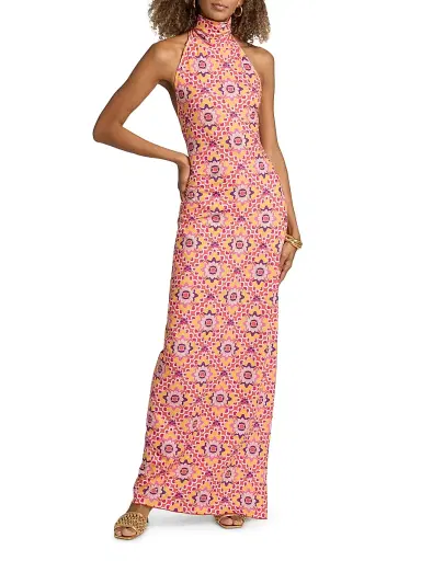 EYWASOULS MALIBU Women's Montana Geometric Print Halterneck Maxi Dress - Orchid Mosaic - Size XL | Thumbnail 3