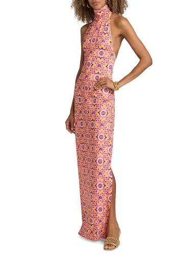 EYWASOULS MALIBU Women's Montana Geometric Print Halterneck Maxi Dress - Orchid Mosaic - Size XL | Thumbnail 4