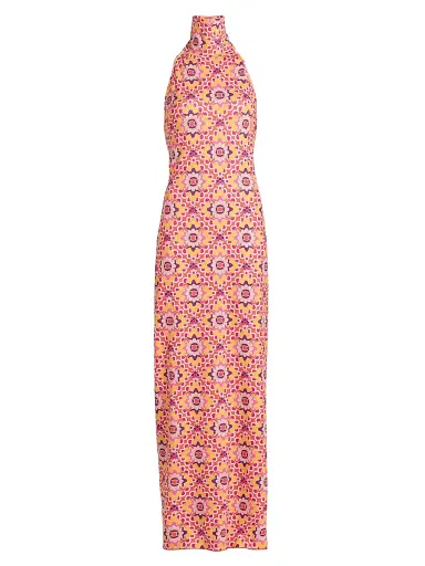 EYWASOULS MALIBU Women's Montana Geometric Print Halterneck Maxi Dress - Orchid Mosaic - Size XL | Thumbnail 1