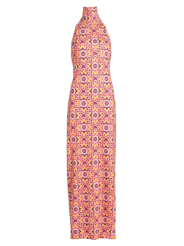 Eywasouls Malibu Women's Montana Geometric Print Halterneck Maxi Dress - Orchid Mosaic