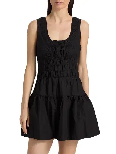 Ciao Lucia Women's Kala Smocked Cotton Minidress - Black - Size XL | Thumbnail 3