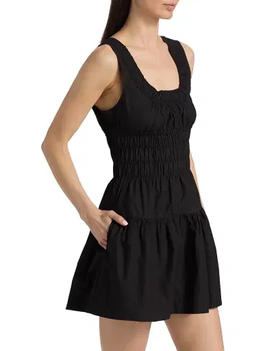 Ciao Lucia Women's Kala Smocked Cotton Minidress - Black - Size XL | Thumbnail 4