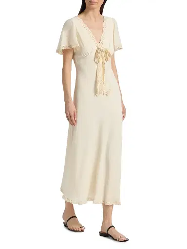 Ciao Lucia Women's Brunello Embroidered Silk Midi-Dress - Cream - Size Medium | Thumbnail 2 Ciao Lucia Women's Brunello Embroidered Silk Midi-Dress - Cream - Size Medium | Thumbnail 2