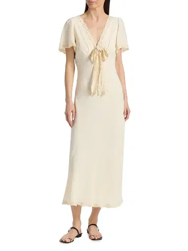 Ciao Lucia Women's Brunello Embroidered Silk Midi-Dress - Cream - Size Medium | Thumbnail 3 Ciao Lucia Women's Brunello Embroidered Silk Midi-Dress - Cream - Size Medium | Thumbnail 3