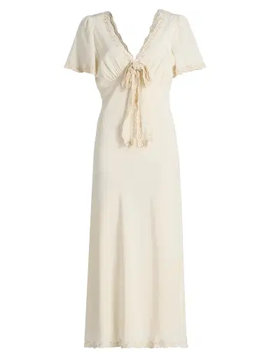 Ciao Lucia Women's Brunello Embroidered Silk Midi-Dress - Cream - Size Medium | Thumbnail 1 Ciao Lucia Women's Brunello Embroidered Silk Midi-Dress - Cream - Size Medium | Thumbnail 1