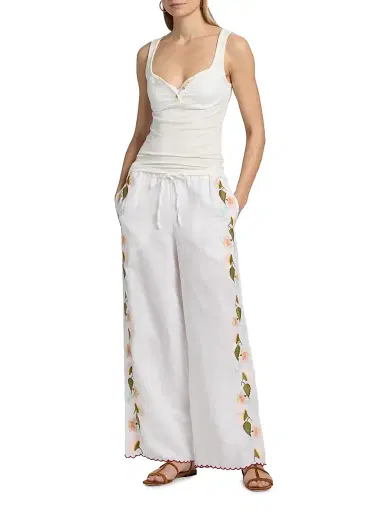 Ciao Lucia Women's Ermmano Embroidered Cotton-Linen Drawstring Pants | Thumbnail 2 Ciao Lucia Women's Ermmano Embroidered Cotton-Linen Drawstring Pants | Thumbnail 2