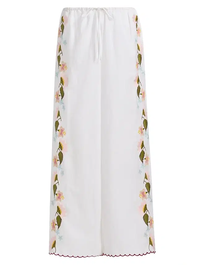 Women's Ermmano Embroidered Cotton-Linen Drawstring Pants - White